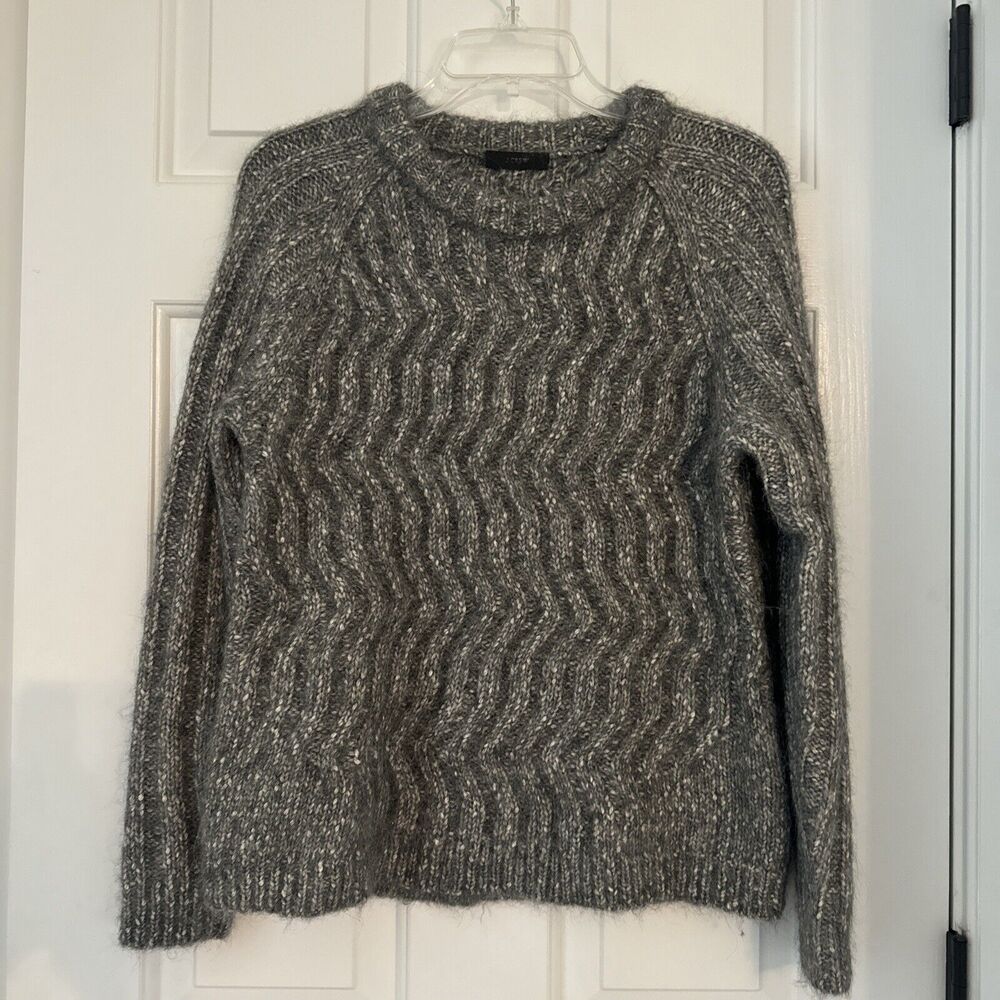 J. Crew Sweater Women Medium Gray Alpaca Merino Chunky Knit Crewneck Boxy Fit